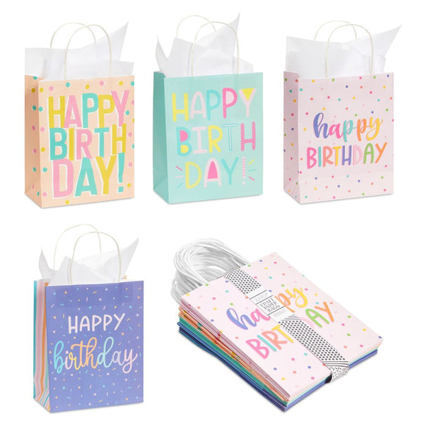 Feliz Cumpleanos Gift Bags with Handles for Birthday Parties (9 x 5.3 in, 24 Pack)