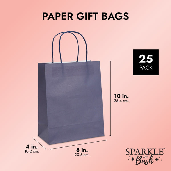 25 Pack Medium Navy Blue Gift Bags with Handles, Bulk Set for Birthday