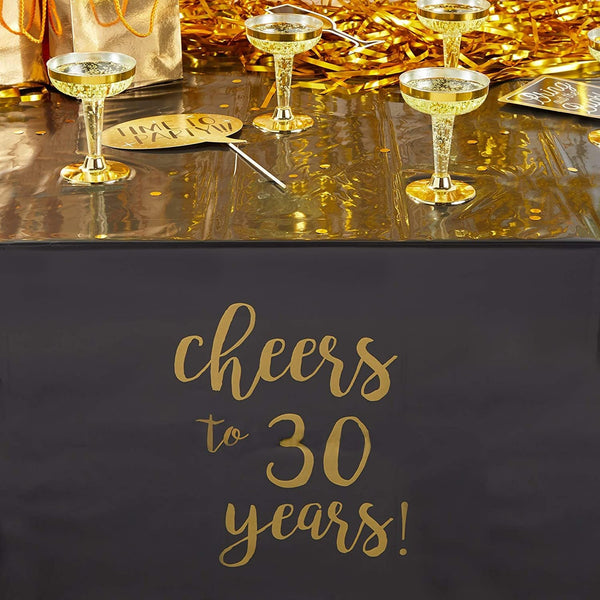 Black Plastic Tablecloth for 30th Birthday Party (54 x 108 in, 3 Pack