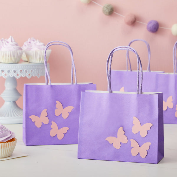 50 Pack Purple Paper Gift Bags with Handles, Bulk Set for Birthday The Sparkle and Bash
