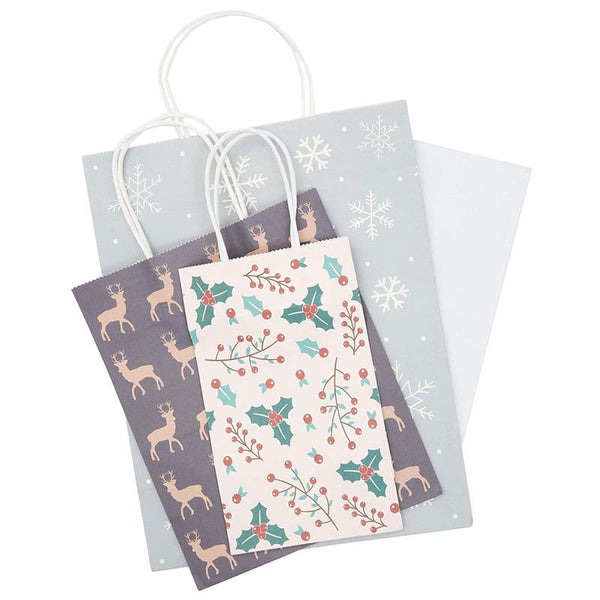 Holiday Gift Wrapping Bags with Tissue Paper, Christmas Designs (3