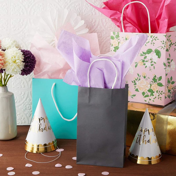 Grey Gift Bags with Handles, Small Size (5 x 9 x 3 in, 25 Pack) Sparkle and Bash