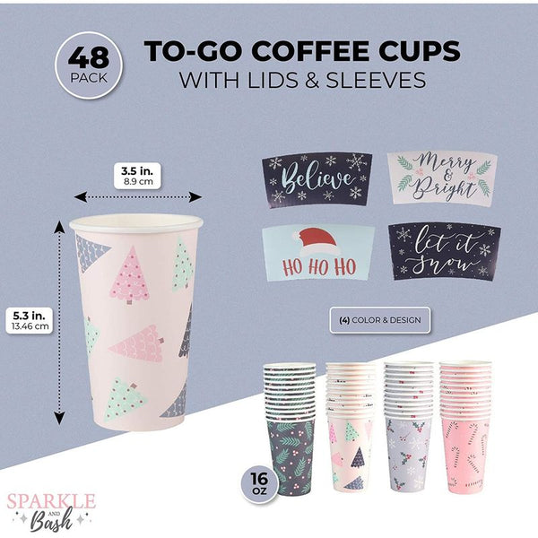 Paper Insulated Coffee Cups with Lids and Sleeves (16 oz, Blush Pink, –  Sparkle and Bash