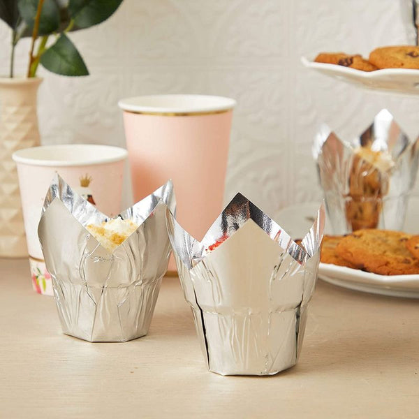 Rose Gold Tulip Cupcake Liners, Foil Muffin Baking Cups (3.35 x 3.5 In –  Sparkle and Bash