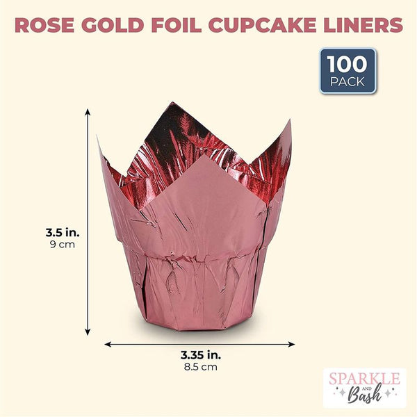 Webake 3.5 Ounce Disposable Rose Gold Tulip Aluminum Foil Cupcake Line