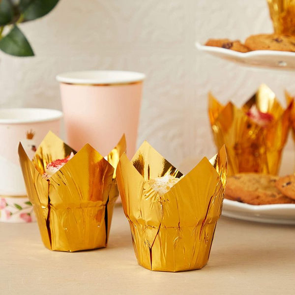 Rose Gold Tulip Cupcake Liners, Foil Muffin Baking Cups (3.35 x 3.5 In –  Sparkle and Bash