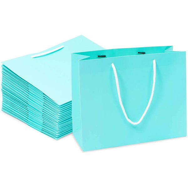 24 Pack Medium Size Teal Blue Paper Gift Bags With Handles And