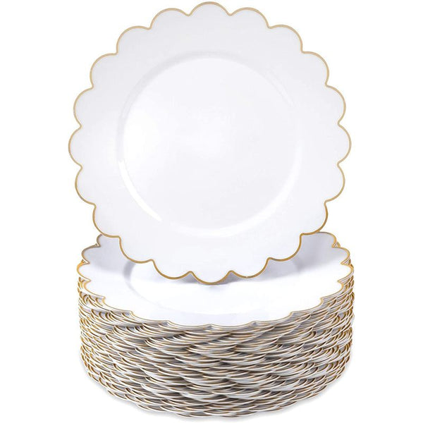 Scallop Disposable Plastic Plates 40 pcs Combo Pack - Pink & Gold-Trimmed