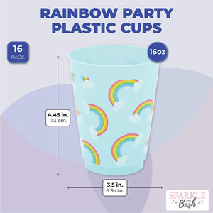 Blue Plastic Tumbler Cups, Pastel Rainbow Party Supplies (16 oz, 16 Pack)