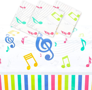 3 Pack Music Note Plastic Tablecloths for Birthday Party, Band Night (54 x 108 in)