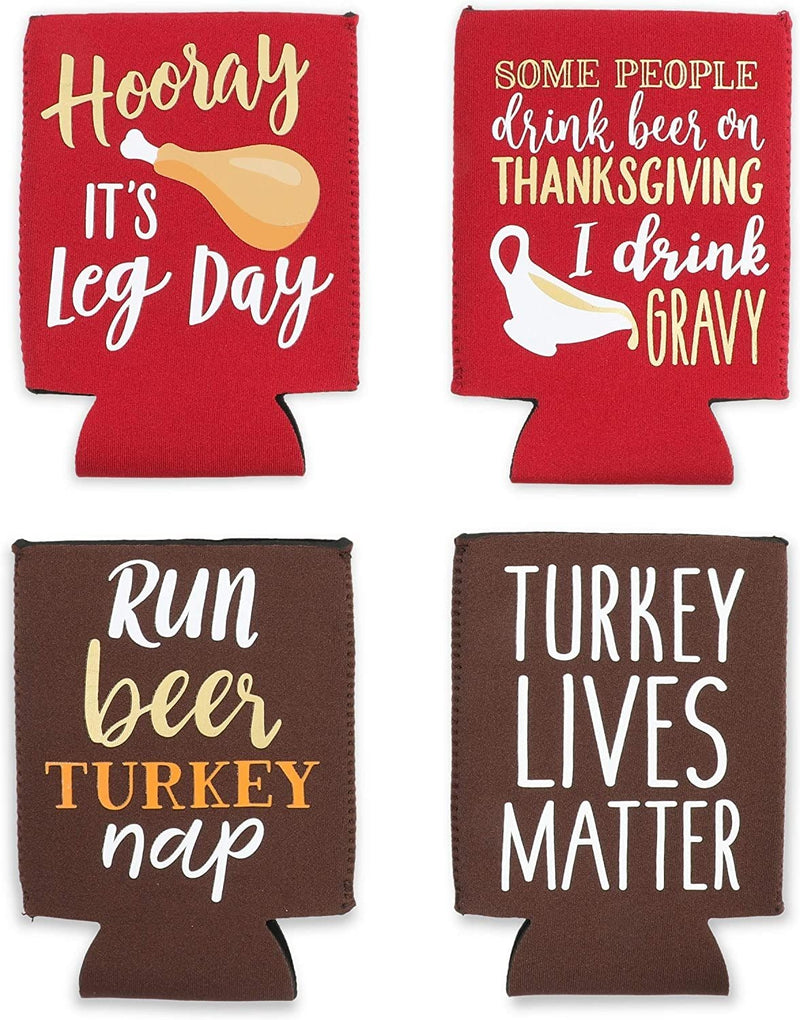 12 oz Thanksgiving Neoprene Can Cooler Sleeves for Soda, Beer, Beverages (12 Pack)
