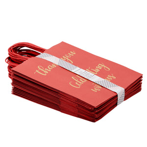 24-Pack 8x4x10-Inch Red Gift Bags with Gold Foil Script, Medium-Sized Thank You Bags with Handles and 24 Sheets White Tissue Paper