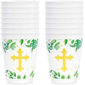 16 oz Plastic Religious Tumbler Cups, Baptism Party Supplies (16 Pack)