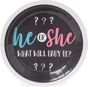 Gender Reveal Paper Party Plates, He or She (9 Inches, 80 Pack)