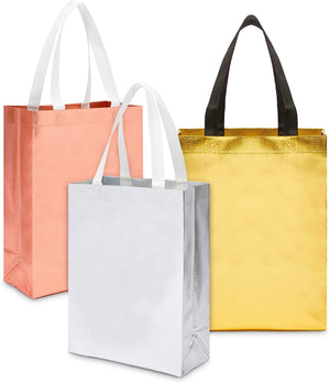 Reusable Grocery Shopping Tote Bags in 3 Metallic Colors (Medium, 12 Pack)