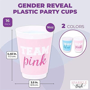 16 oz Gender Reveal Cups, Team Pink Team Blue Party Supplies (16 Pack)