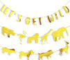 Let's Get Wild Party Banner, Safari Jungle Animal Theme Garland for Baby Shower, Kids Birthday Supplies and Decoration, 11 feet, Gold