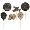 50th Birthday Decorations Party Centerpieces, Black and Gold Stick Table Toppers, 4 Designs (30 Pieces)