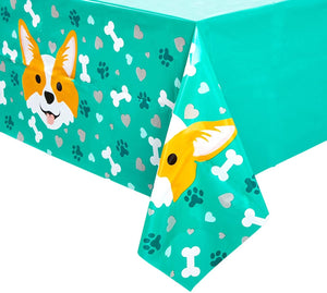 Corgi Tablecloth for Dog Birthday Party (Green, 54 x 108 Inches, 3 Pack)