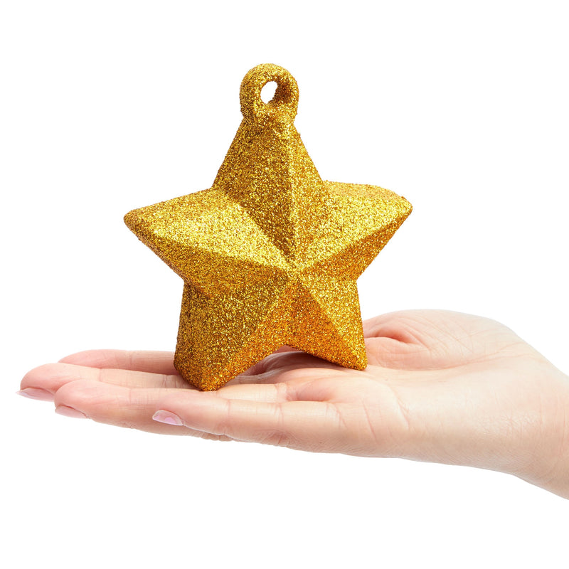 Pack of 6 Glitter Star Balloon Weights for Tables, Gold Party Decorations, (5.3 oz, 2.1 x 5 In)