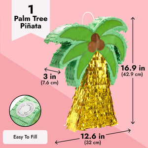 Tropical Palm Tree Pinata for Hawaiian Luau, Summer Birthday Party Decorations (Small, 12.6 x 3.0 x 16.9 In)
