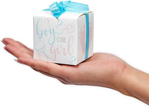 Boy or Girl Gender Reveal Party Favor Boxes with Ribbons (50 Pack)
