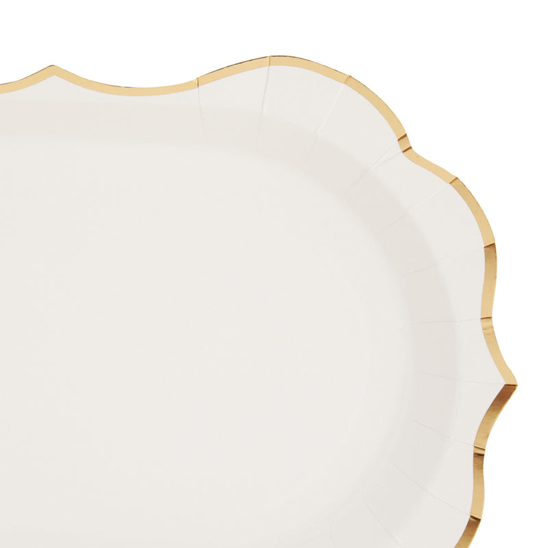 White Disposable Party Serving Trays with Scalloped Gold Foil Edge (13 x 9 in, 24 Pack)