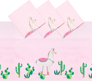 Pink Plastic Tablecloth for Llama Birthday Party (54 x 108 in, 3 Pack)