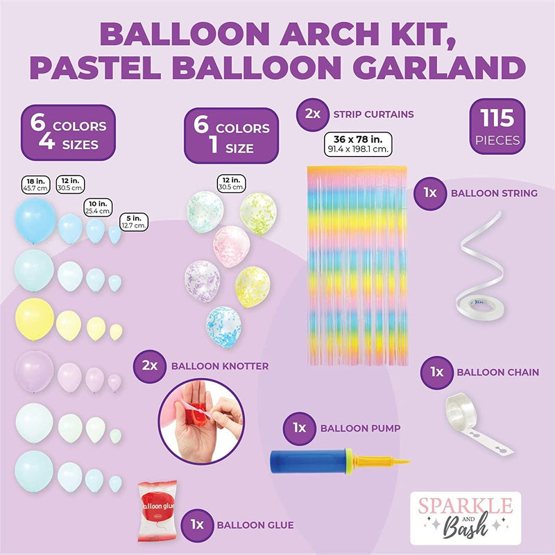 Balloon Kit for Garland Arch, Pastel Garland, Fringe Curtain for Birthdays and Baby Showers (218 Pieces)