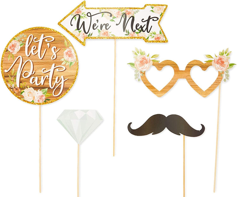 Wedding Photo Booth Prop Kit for Bridal Shower, Bachelorette Party (70 Pieces)