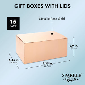 Rose Gold Gift Boxes for Bridesmaid Proposal, Birthday (9.3 x 6.4 x 3.9 In, 15 Pack)