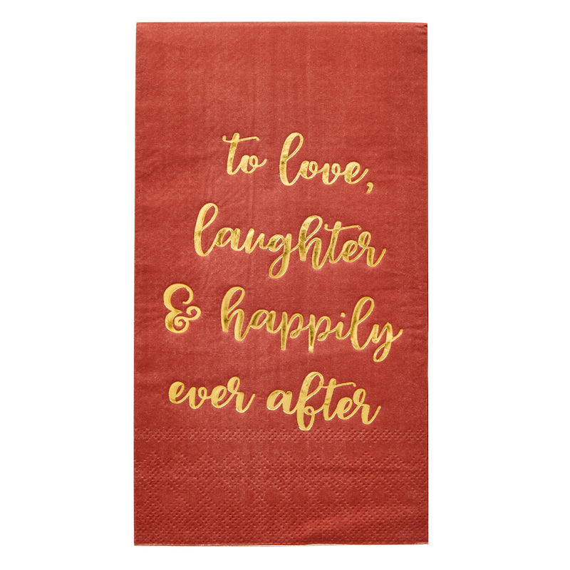 100-Pack Burgundy Napkins for Wedding Reception with "To Love, Laughter & Happily Ever After" in Gold Script (3-Ply 4x8 in)