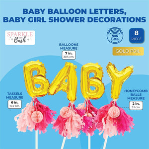 Gold Cake Topper Letters, Baby Foil Letter Balloons for Girl (7.5 In, 4 Pieces)