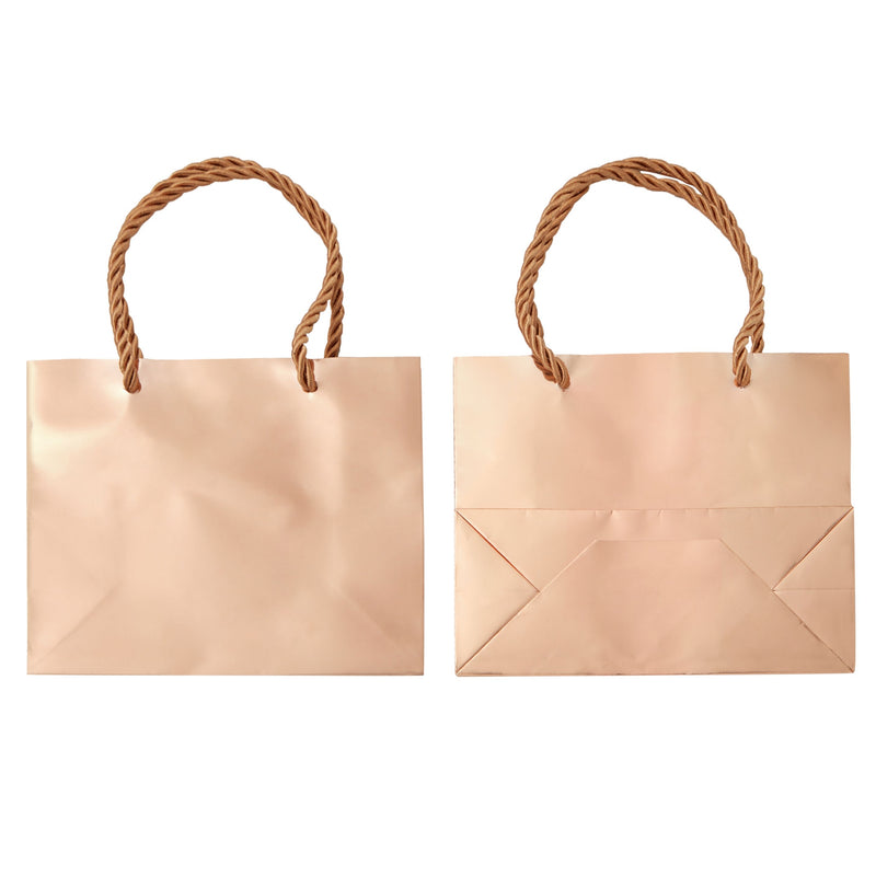 24 Pack Mini Metallic Rose Gold Gift Bags with Rope Handles, Reusable Paper Gift Bags (6 x 5 x 2.5 In)