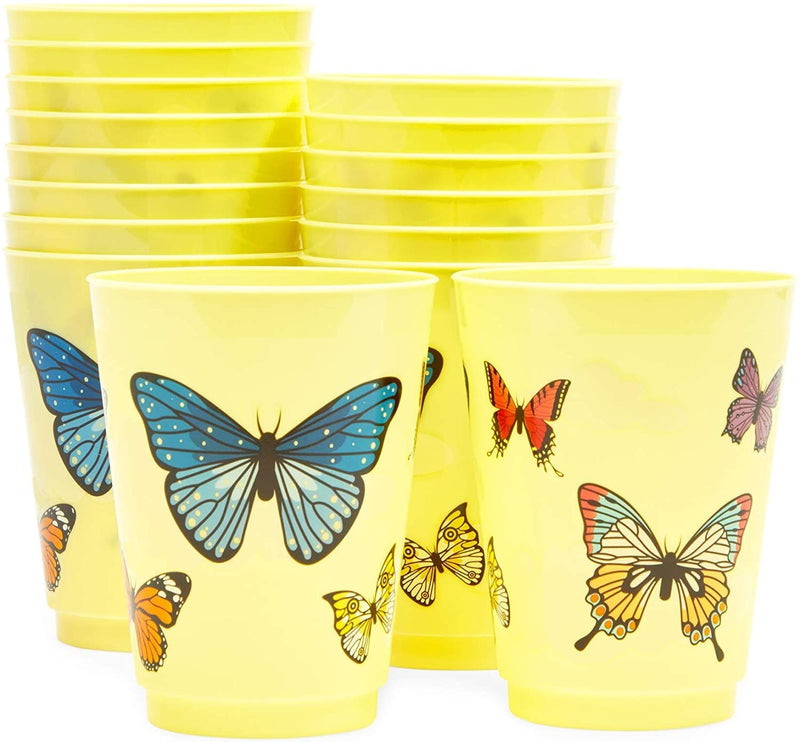Plastic Cups for Butterfly Birthday Party (16 oz, 16 Pack)
