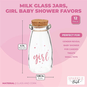 Milk Glass Jars, Girl Baby Shower Favors (4 In, 12 Pack)
