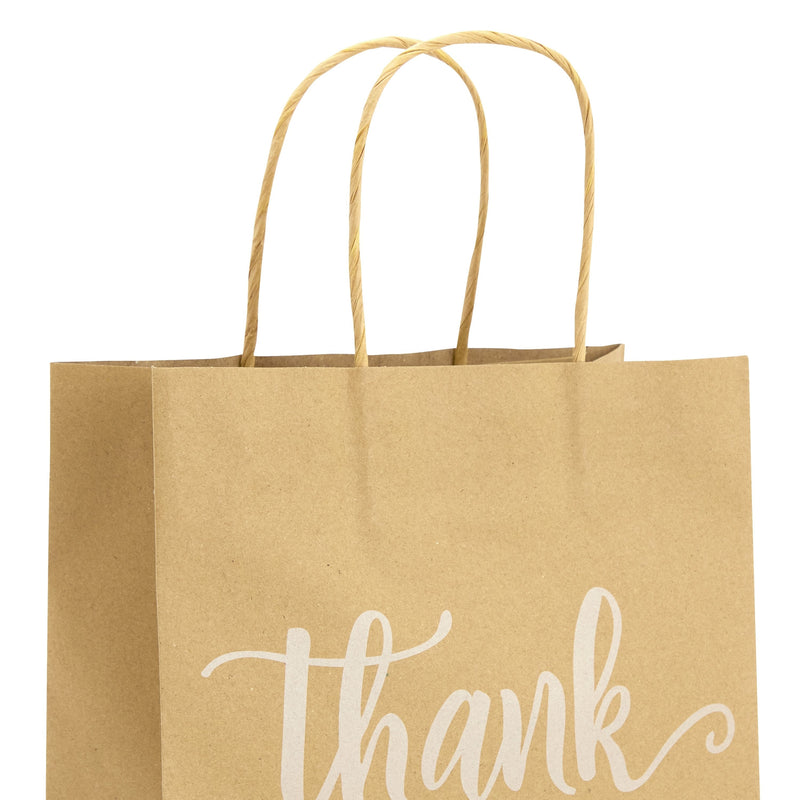 50 Pack Medium Brown Thank You Bags with Handles for Boutique, Small Business (10 x 8 x 4 In)