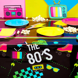 3 Pack I Love the 80s Tablecloth, Retro 1980s Table Covers for Birthday Party (Black, 54 x 108 In)