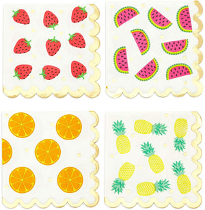 100-Pack Fruit Cocktail Napkins, Summer Party Decorations (4 Designs, 5x5 in)