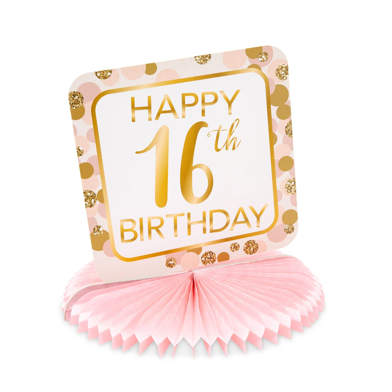 Sweet 16 Birthday Decorations, Pink and Gold Paper Honeycomb Centerpieces (6 Pack)
