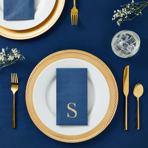 100 Pack Navy Blue Monogrammed Napkins with Letter S, Gold Foil Initial for Wedding Reception, Engagement Party (4x8 Inches)