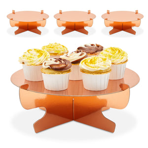 4 Pack Mini Rose Gold Cardboard Cupcake Stand Set, Metallic Cake Holders for Dessert Table (11.5 x 4 In)