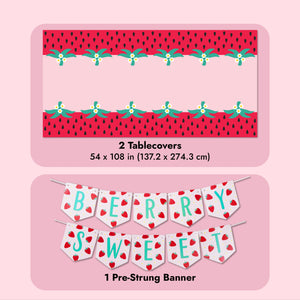 Serves 24 Strawberry Party Decorations - Berry Sweet One Birthday Party Supplies with Favor Boxes, Plates, Napkins, Cups, Tablecloths, and Banner (87 Pieces)
