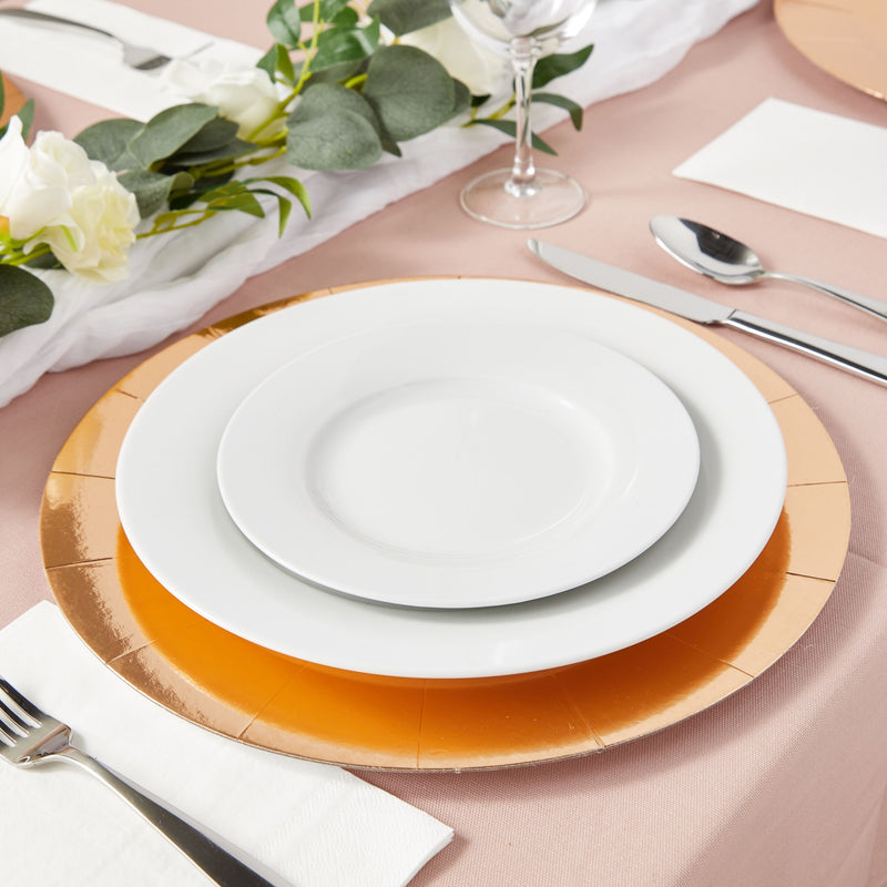 Rose Gold Chargers for Dinner Plates, Birthday Party, Metallic Paper (13 In, 24 Pack)