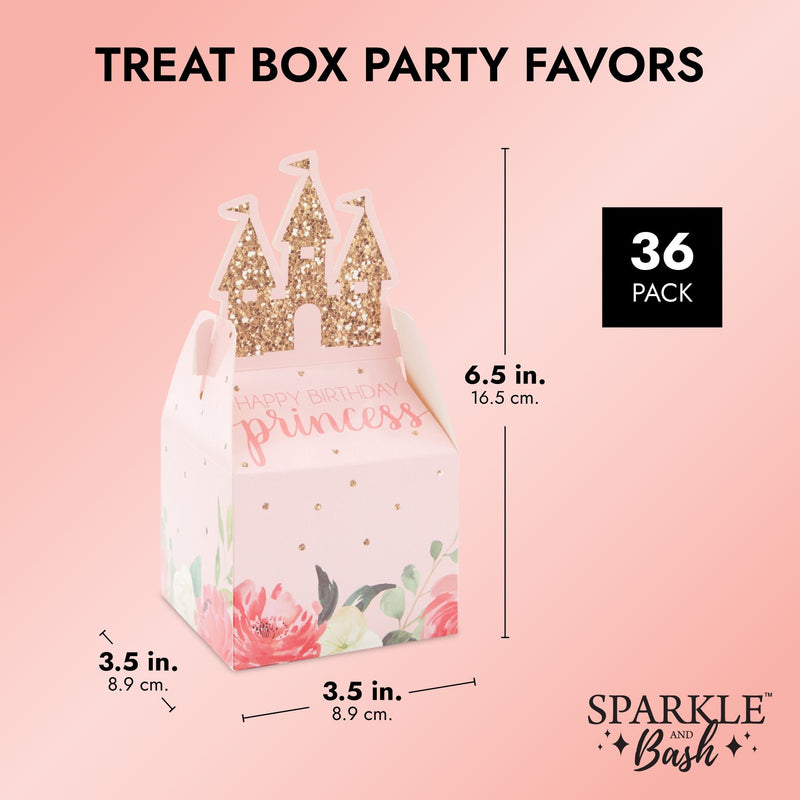 36 Pack, Mini Princess Castle Pink Party Favor Boxes for Girls Birthday (3.5 x 3.5 x 7.5 in)