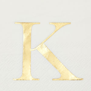 Gold Foil Initial Letter K White Monogram Paper Napkins (4 x 8 In, 100 Pack)