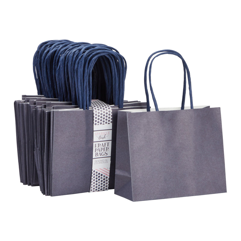 50 Pack Navy Blue Paper Gift Bags with Handles, Bulk Set for Birthday Themed Party Favors, Presents (6 x 5 x 2.5 In)