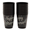 Happy Retirement Party Decorations, Black Plastic Cups (16 oz, 16 Pack)