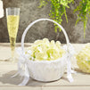 White Flower Girl Basket for Weddings - Heart-Shaped Flower Pedal Basket with Lace and Bows (6.2 x 8.7 x 7 In)