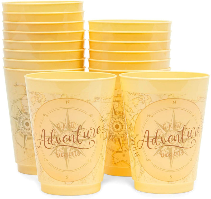 Plastic Party Cups, A New Adventure Begins (Yellow, 16 oz, 16 Pack)